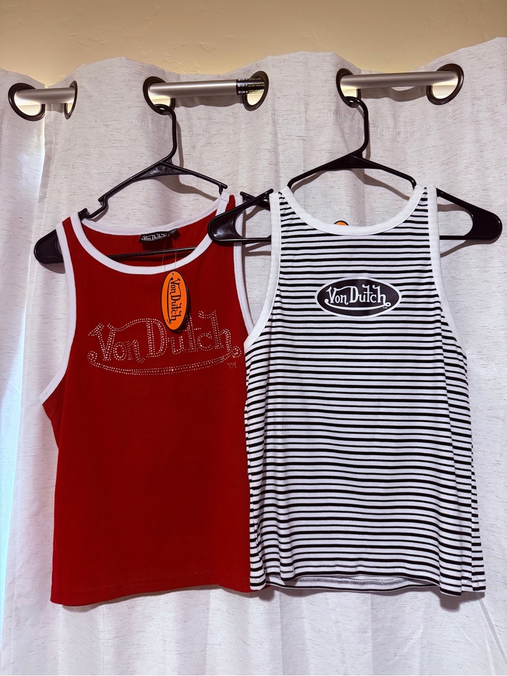 Von Dutch Red Tank & Black/White Striped Tank Duo